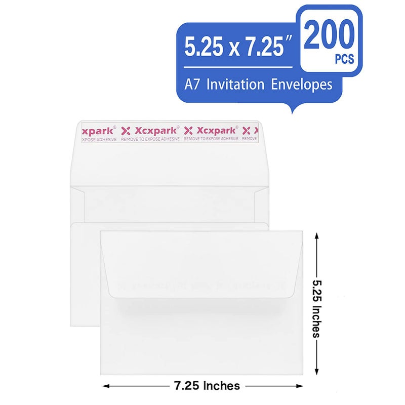 Xxcxpark 200 Qty Printable A7 Invitation Envelopes 5.25X7.25 inches Cards, Self Seal 120GSM white Paper Envelopes for Invitations, Papers, Photos, Documents, Wedding, Baby Shower, Easy to Seal - Image 2